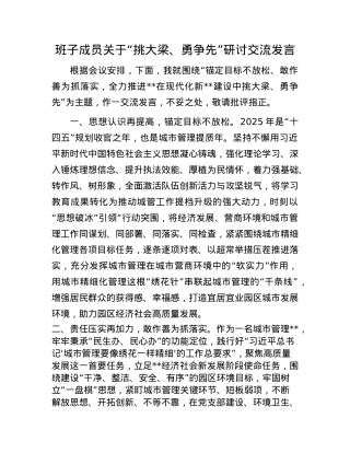 班子成员关于“挑大梁、勇争先”研讨交流发言.docx