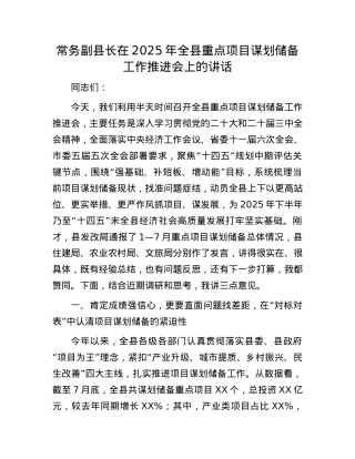 常务副县长在2025年全县重点项目谋划储备工作推进会上的讲话.docx