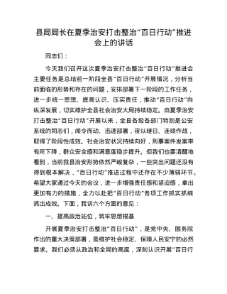县局局长在夏季治安打击整治“百日行动”推进会上的讲话.docx