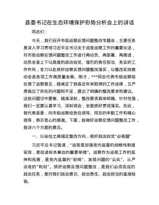 县委书记在生态环境保护形势分析会上的讲话.docx