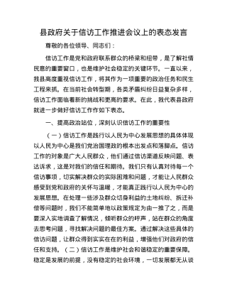 县政府关于信访工作推进会议上的表态发言.docx