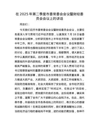 在2025年第二季度市委常委会会议暨财经委员会会议上的讲话.docx