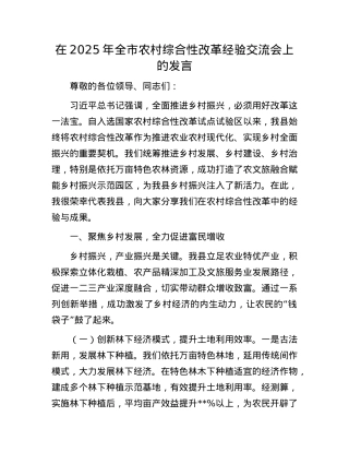 在2025年全市农村综合性改革经验交流会上的发言.docx